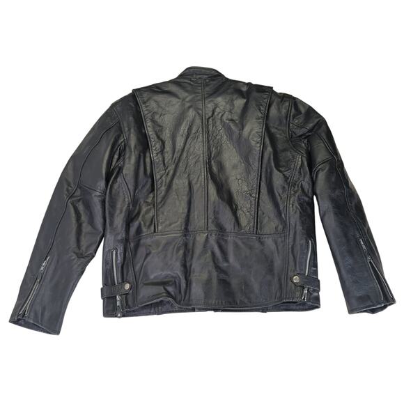 Vintage Unik Black Leather Biker Racing Jacket Cafe Men's 44‎ Quilted Thinsulate - Picture 2 of 13